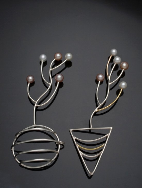 Vegetable Brooches silver and gold