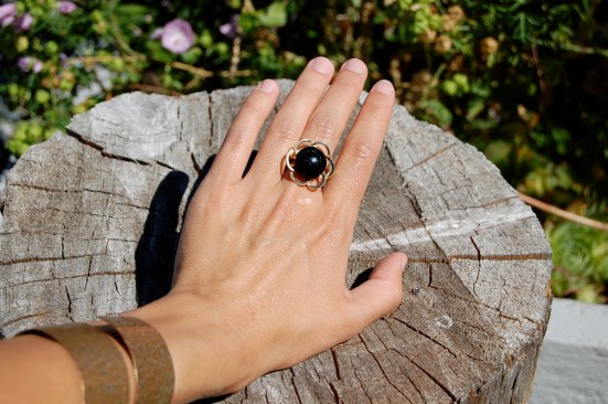 Gold and Black Coral Ring